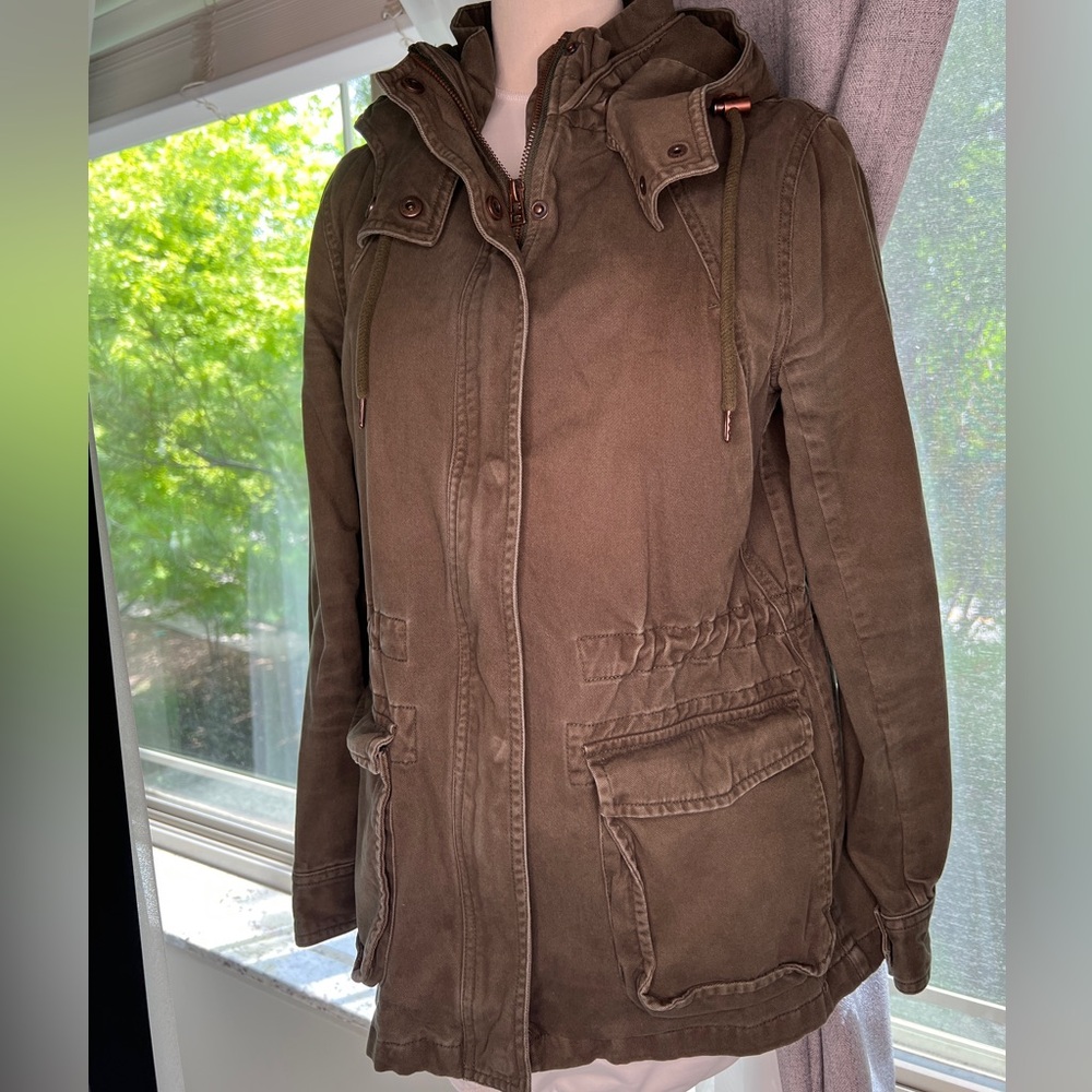 Forever 21 Green Utility Jacket with Standing Collar